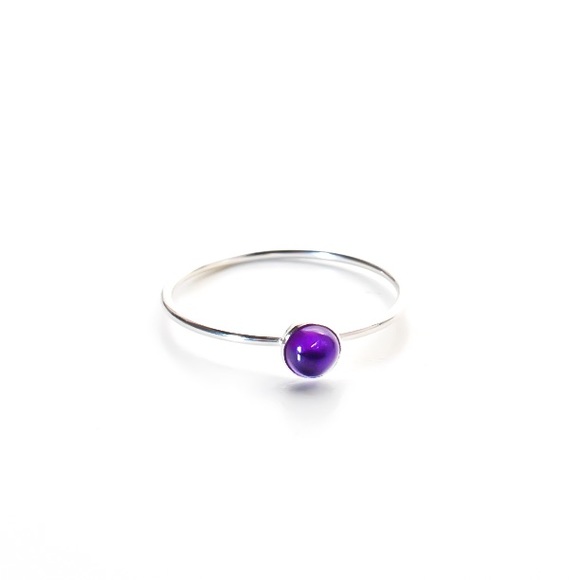 (2-13) 925 Sterling Silver Bezel Set Genuine 4mm Amethyst Gemstone Stacking Ring - Picture 4 of 8